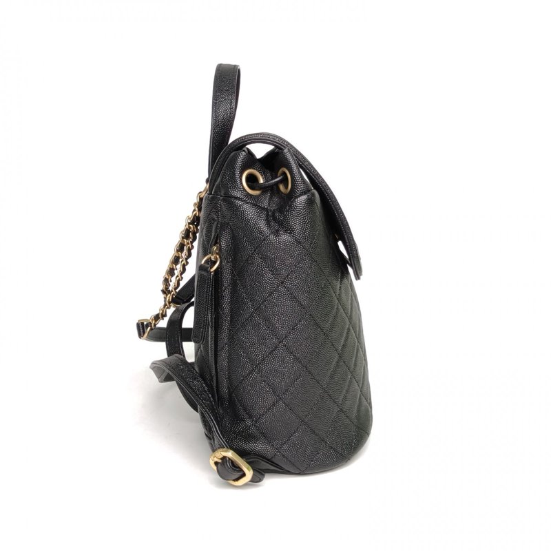 CHANEL 黑色荔枝牛皮28開金扣Vanity雙肩包大LOGO菱格紋肩背包-3