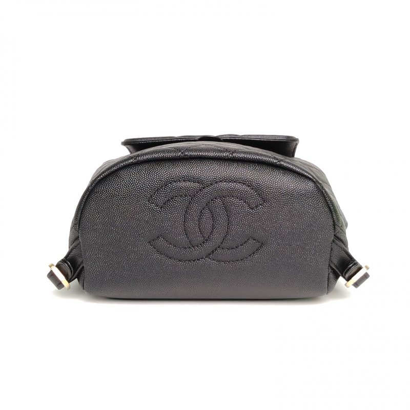 CHANEL 黑色荔枝牛皮28開金扣Vanity雙肩包大LOGO菱格紋肩背包-4