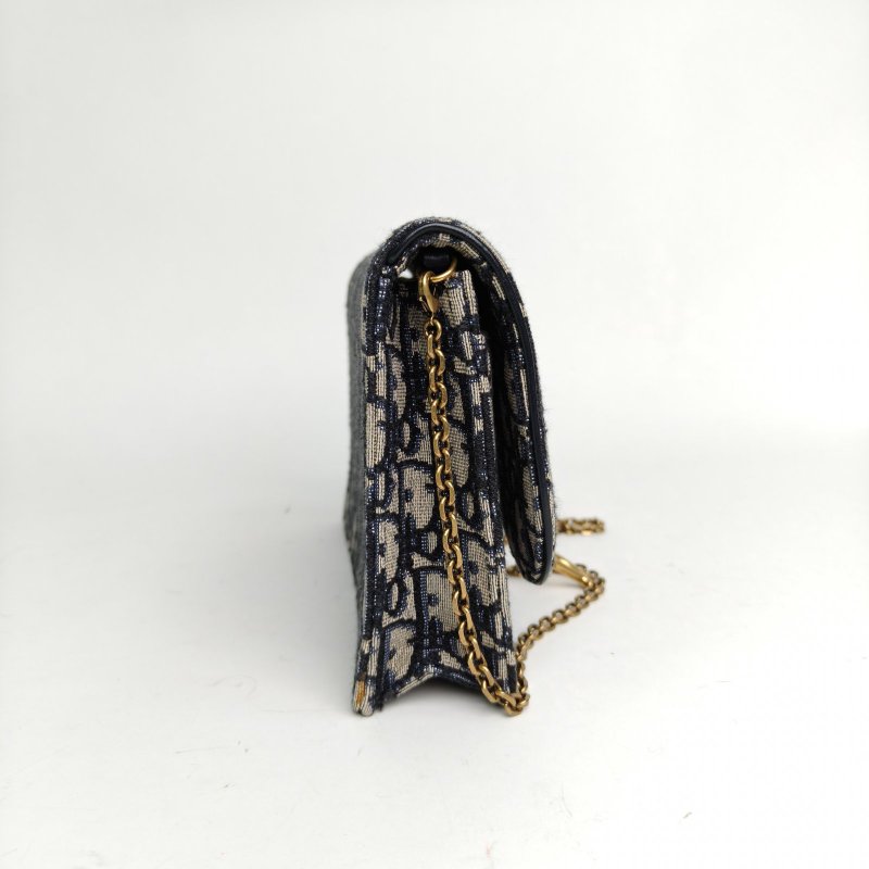 DIOR SADDLE馬鞍鏈條WOC厚款墨藍色帆布金扣印花肩背包-1