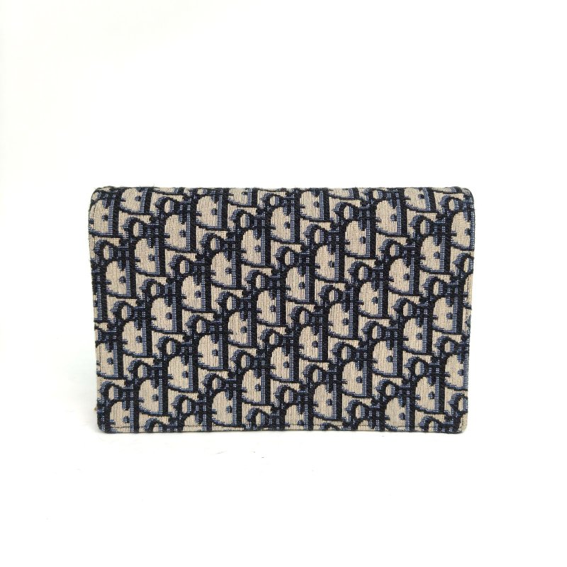 DIOR SADDLE馬鞍鏈條WOC厚款墨藍色帆布金扣印花肩背包-2