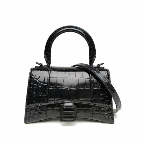 BALENCIAGA 鱷魚壓紋Hourglass沙漏手袋XS碼黑色牛皮Lisa同款肩背包