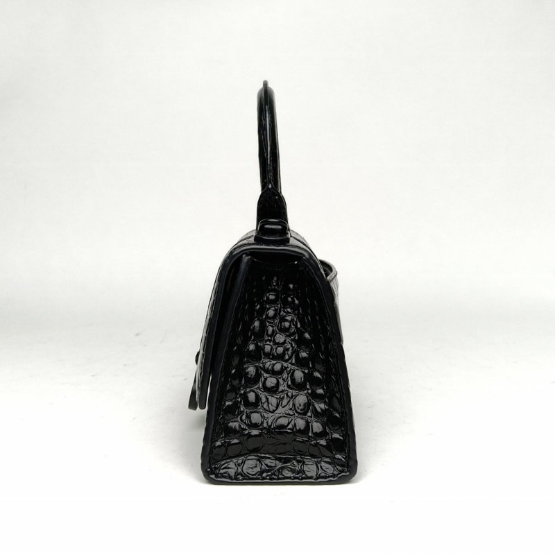BALENCIAGA 鱷魚壓紋Hourglass沙漏手袋XS碼黑色牛皮Lisa同款肩背包-1