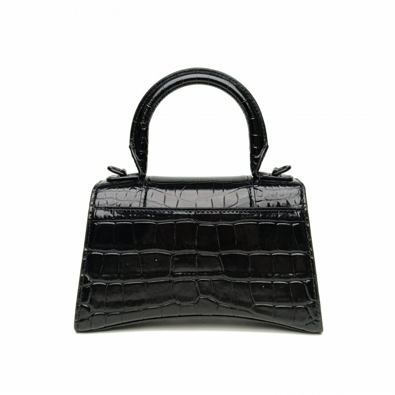 BALENCIAGA 鱷魚壓紋Hourglass沙漏手袋XS碼黑色牛皮Lisa同款肩背包-2