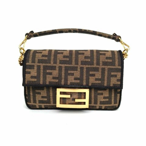 FENDI Baguette法棍包Mini老花帆布肩背包