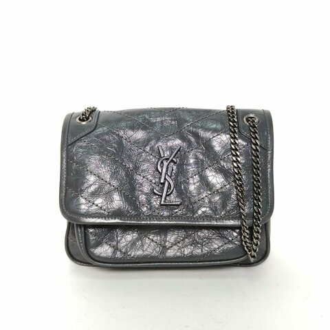 SAINT LAURENT NikiMini21灰色牛皮灰扣肩背包