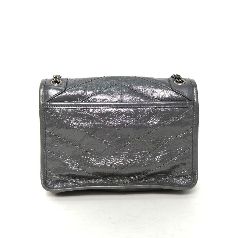 SAINT LAURENT NikiMini21灰色牛皮灰扣肩背包-2