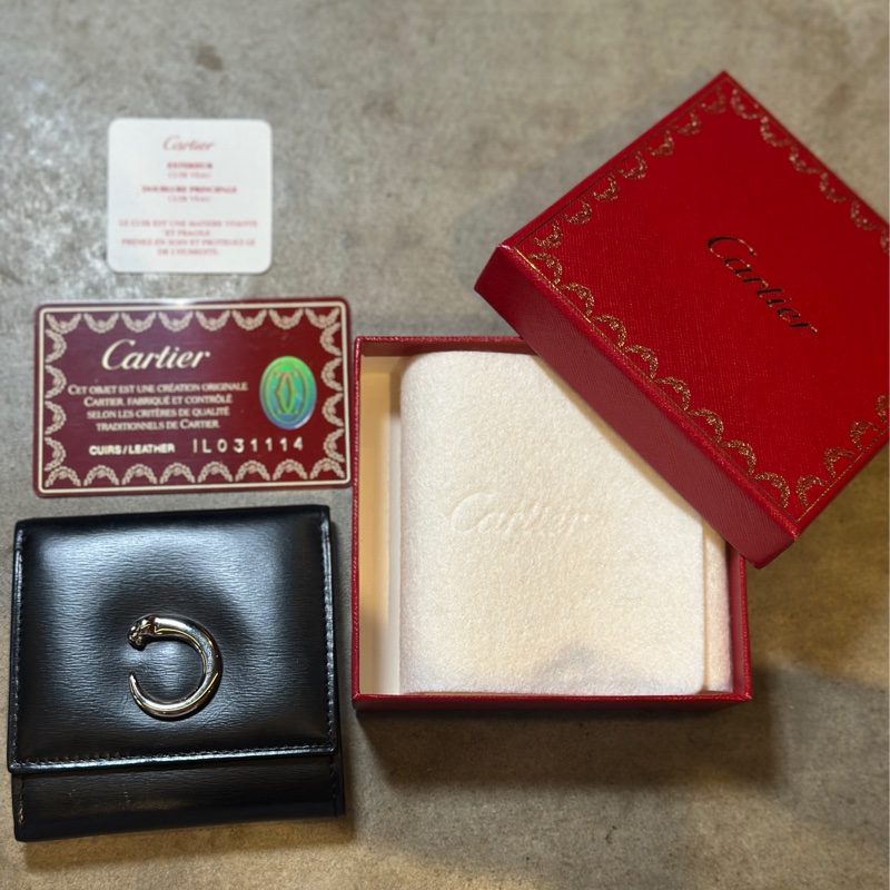 Cartier PANTHÈRE C DE CARTIER 卡地亞美洲豹黑色羊皮散紙包-0