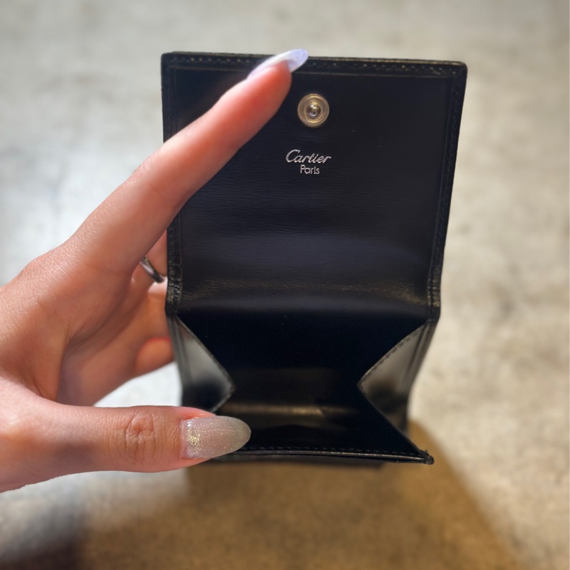 Cartier PANTHÈRE C DE CARTIER 卡地亞美洲豹黑色羊皮散紙包-7