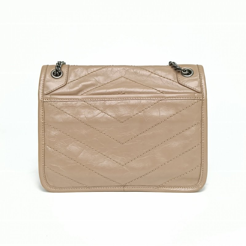 SAINT LAURENT NikiMini21D扣奶茶色牛皮銀扣肩背包-2