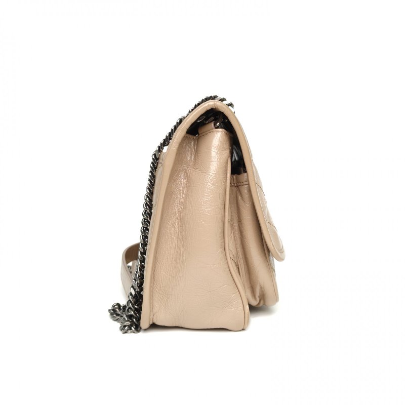 SAINT LAURENT NikiMini21D扣奶茶色牛皮銀扣肩背包-3