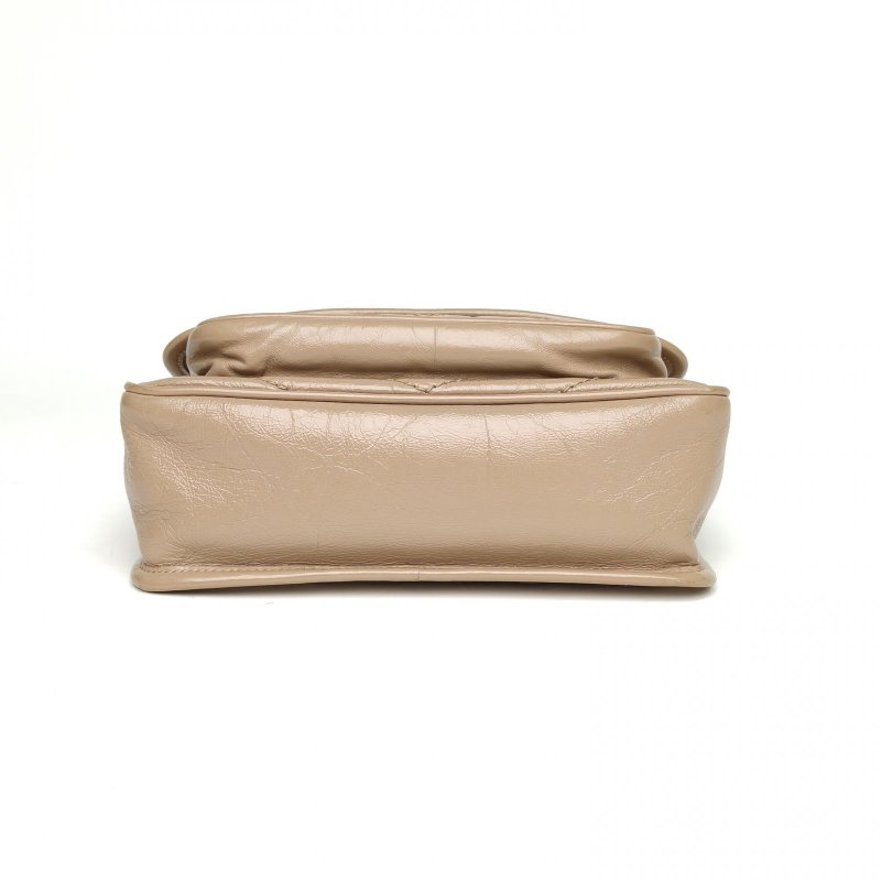 SAINT LAURENT NikiMini21D扣奶茶色牛皮銀扣肩背包-4