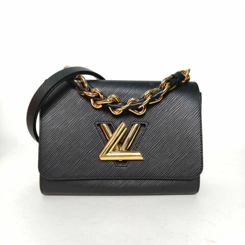 LOUIS VUITTON TWIST中號23黑色EPI水波紋牛皮金扣晶片肩背包
