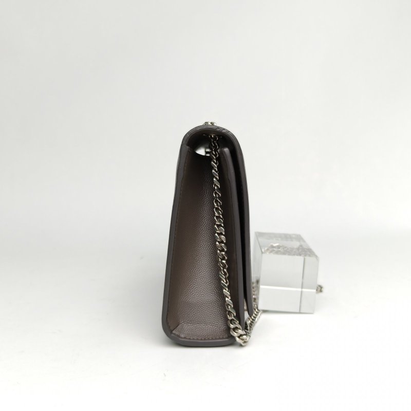 SAINT LAURENT KATE中號24荔紋流蘇灰色牛皮銀扣肩背包-1