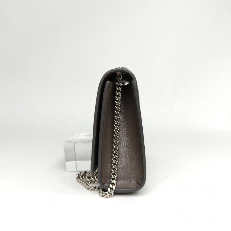 SAINT LAURENT KATE中號24荔紋流蘇灰色牛皮銀扣肩背包-3