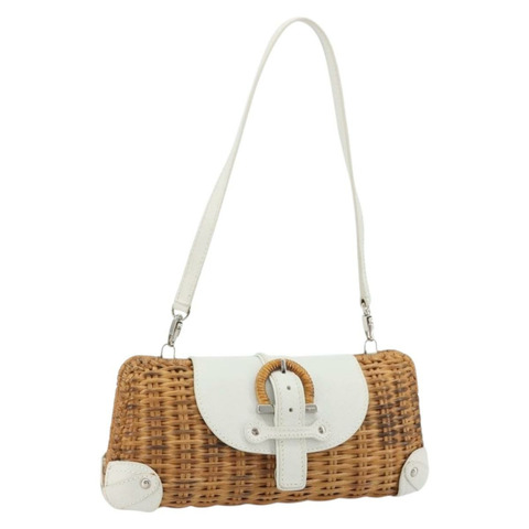 Salvatore Ferragamo Gancini 藤編米白色配件包 正品 BAZ704A