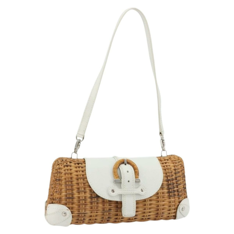 【日本直送】Salvatore Ferragamo Gancini 藤編米白色配件包 正品 BAZ704A-0