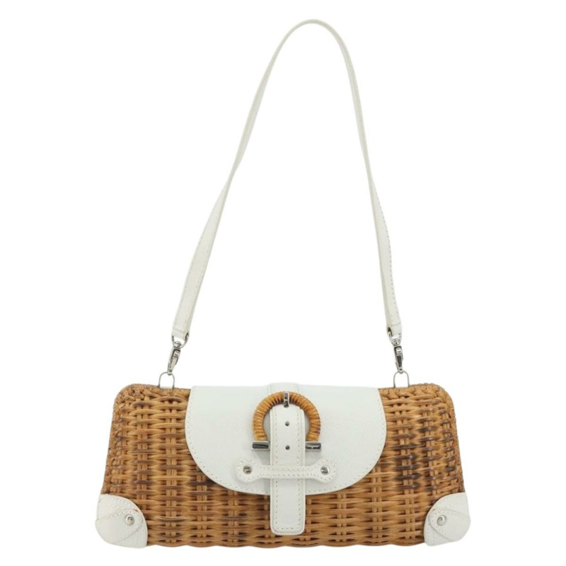 【日本直送】Salvatore Ferragamo Gancini 藤編米白色配件包 正品 BAZ704A-12