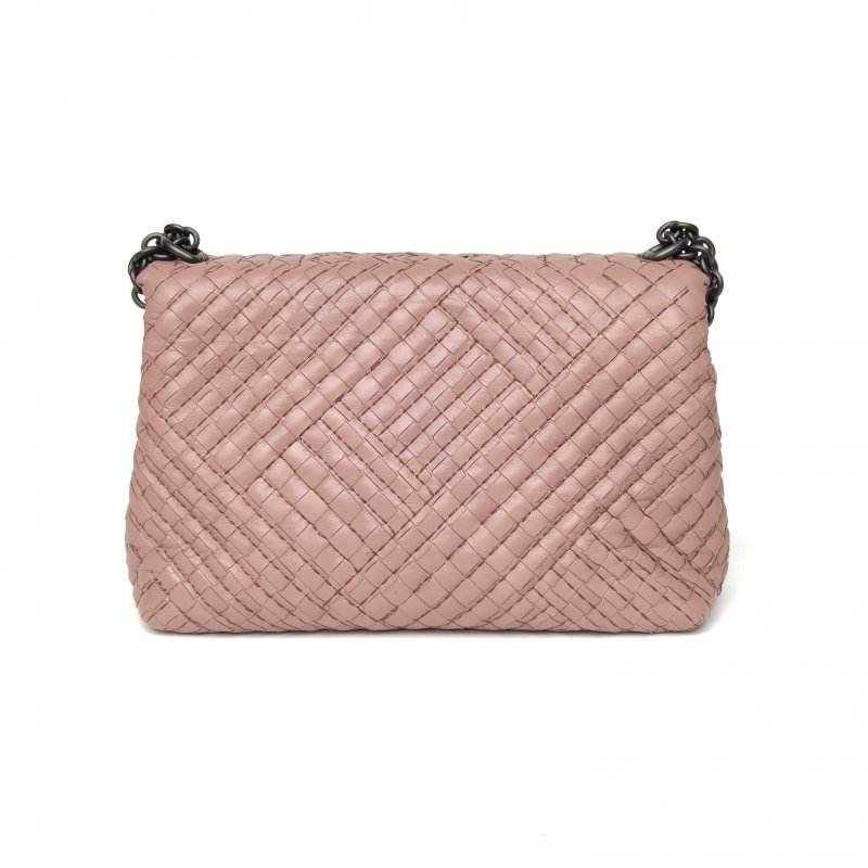 BOTTEGA VENETA 豆沙粉羊皮鎢鋼扣Olimpia編織翻蓋斜挎包肩背包-2