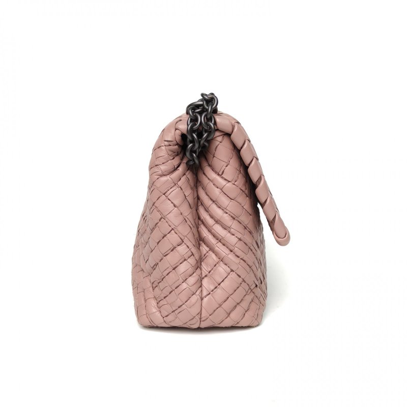 BOTTEGA VENETA 豆沙粉羊皮鎢鋼扣Olimpia編織翻蓋斜挎包肩背包-3