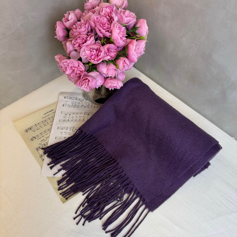 Chloé 紫羅蘭色刺繡logo 羊絨圍巾 vintage-1