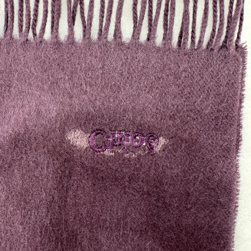 Chloé 紫羅蘭色刺繡logo 羊絨圍巾 vintage-4