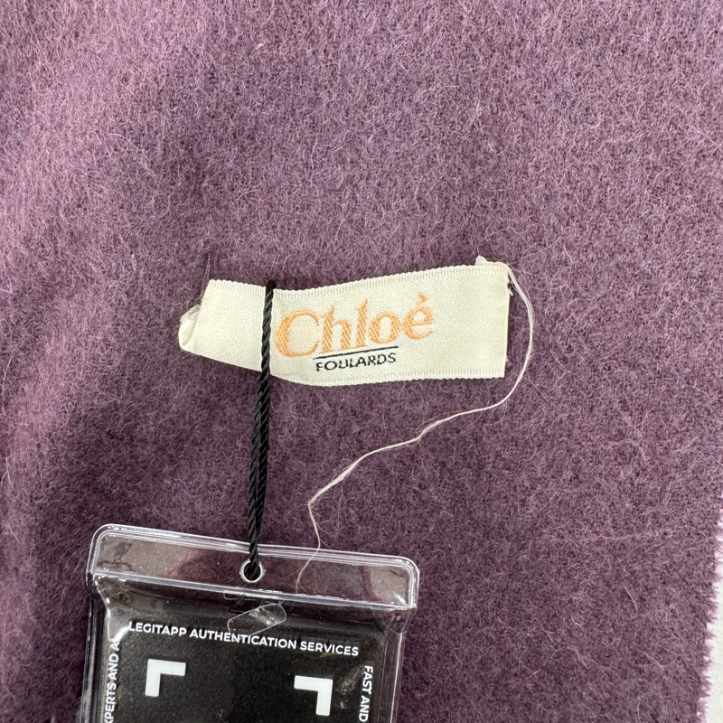 Chloé 紫羅蘭色刺繡logo 羊絨圍巾 vintage-6