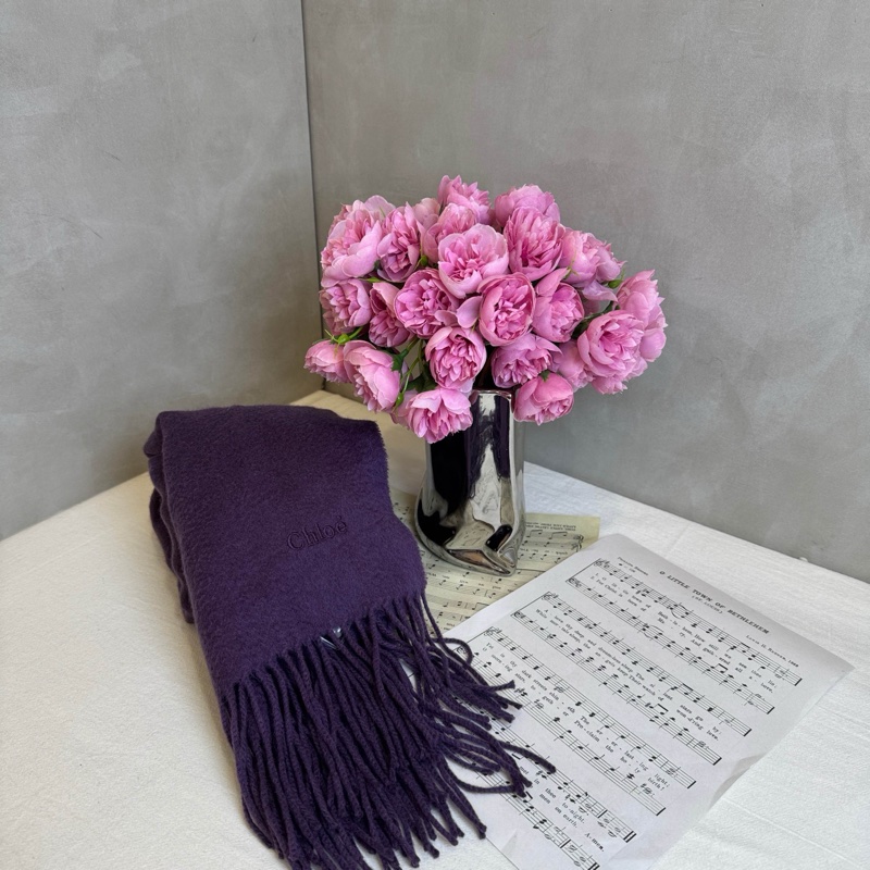 【赫蒂國際精品】 Chloé 紫羅蘭色刺繡logo 羊絨圍巾 vintage-1