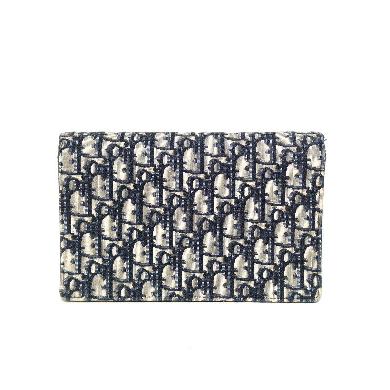 DIOR SADDLE馬鞍鏈條WOC厚款墨藍色帆布金扣印花肩背包-2