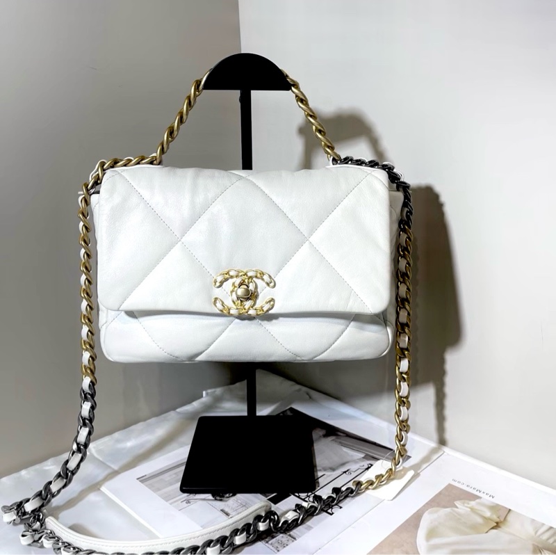 CHANEL香奈兒 白色小號19bag🪿🪿黑金白鏈美滋滋的-30