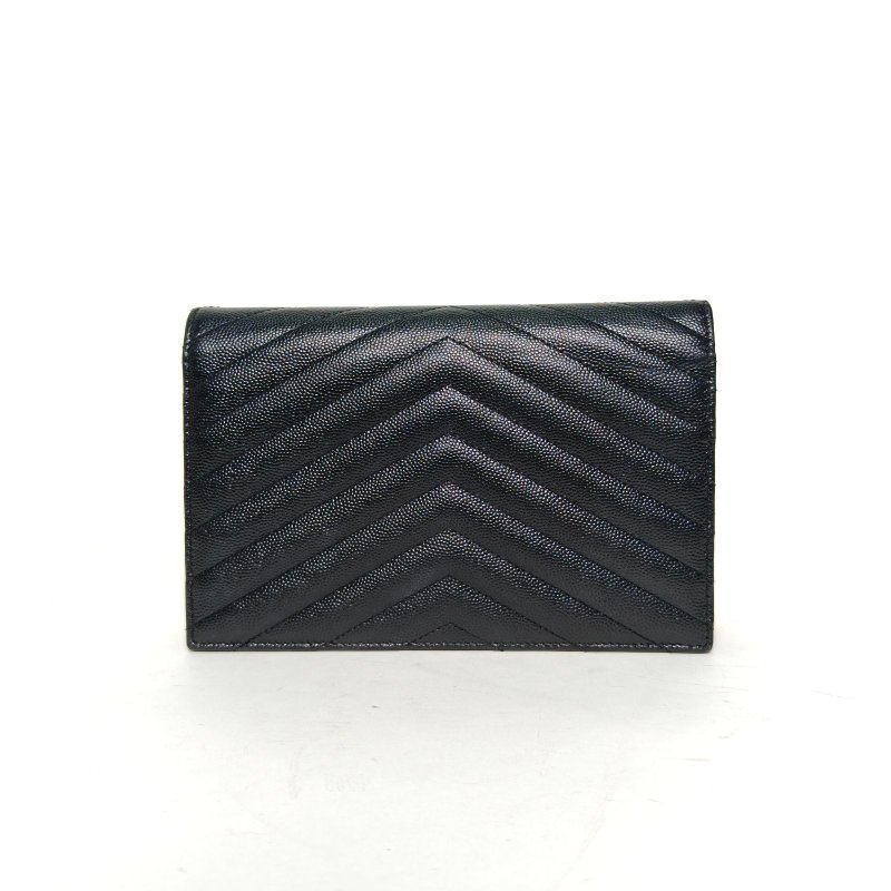 SAINT LAURENT CASSANDRAWOC人字紋信封鏈條包黑色牛皮銀扣肩背包-2