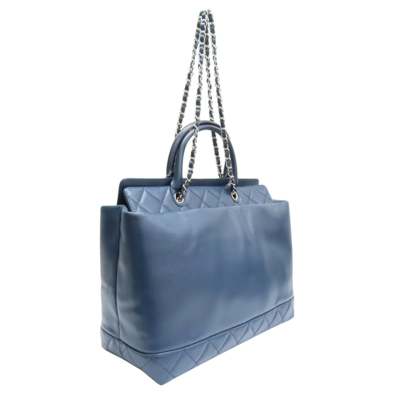 藍色 荔枝紋 牛皮 CC Top Handle Tote 兩用包 銀釦【CHANEL 香奈兒】 A66814-1