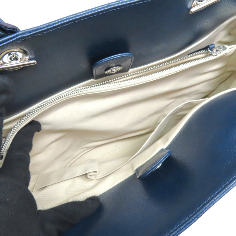 藍色 荔枝紋 牛皮 CC Top Handle Tote 兩用包 銀釦【CHANEL 香奈兒】 A66814-2