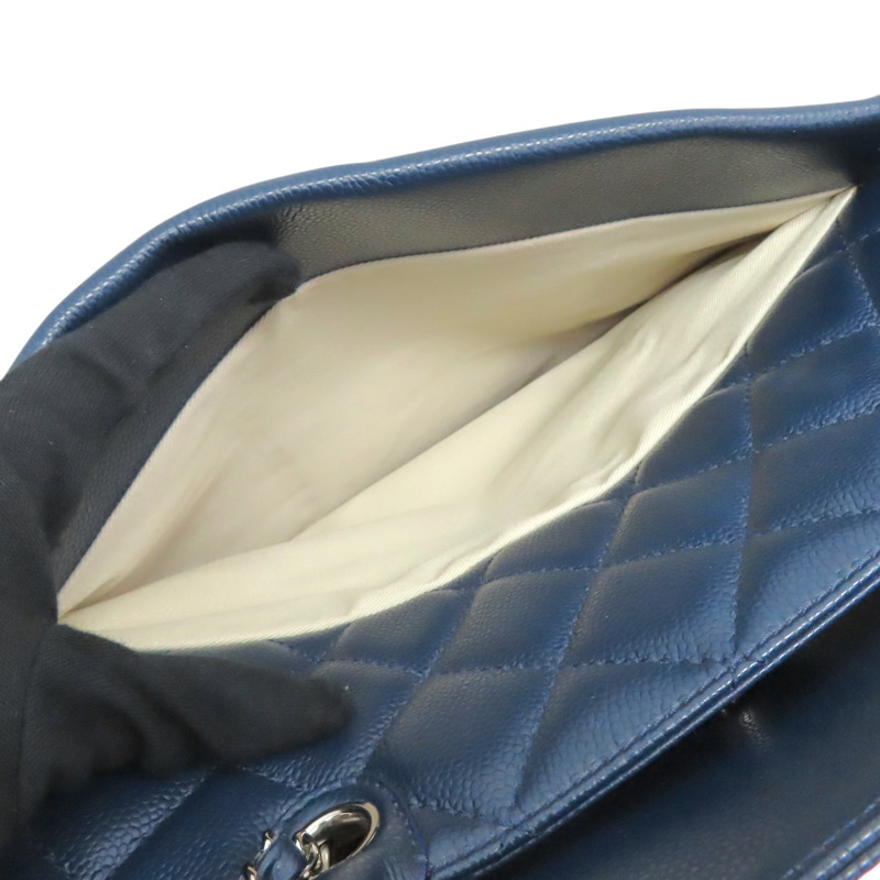 藍色 荔枝紋 牛皮 CC Top Handle Tote 兩用包 銀釦【CHANEL 香奈兒】 A66814-5