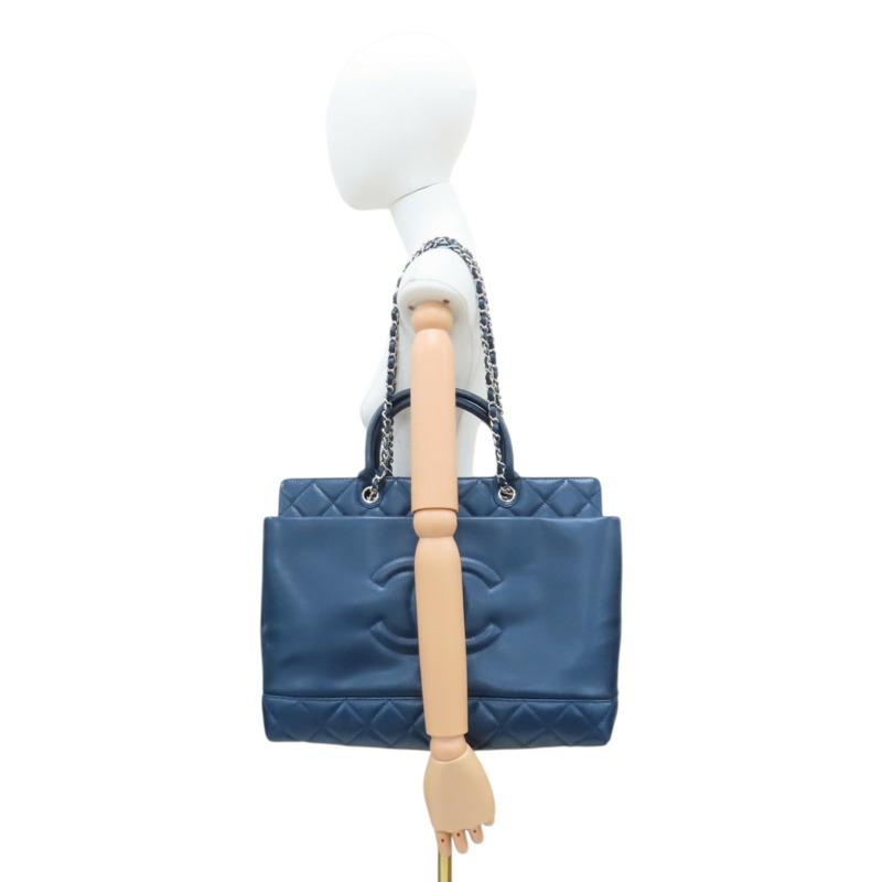 藍色 荔枝紋 牛皮 CC Top Handle Tote 兩用包 銀釦【CHANEL 香奈兒】 A66814-9