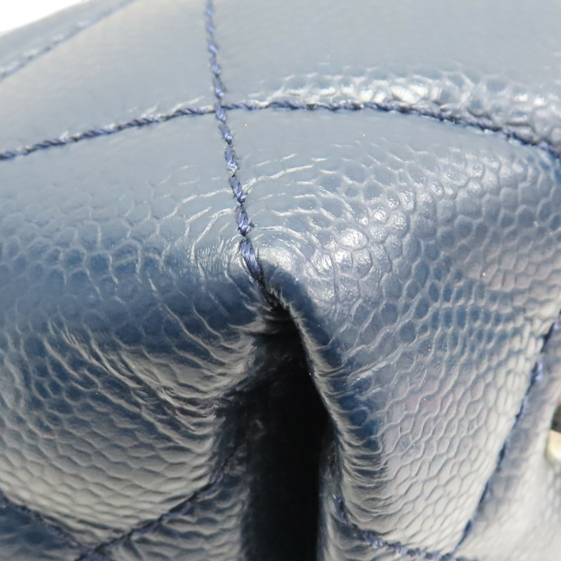 藍色 荔枝紋 牛皮 CC Top Handle Tote 兩用包 銀釦【CHANEL 香奈兒】 A66814-15