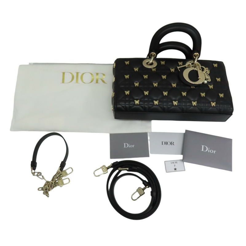 黑色 羊皮 蝴蝶鉚釘 Butterfly Cannage Lady D-Joy 兩用包【Dior 迪奧】-10