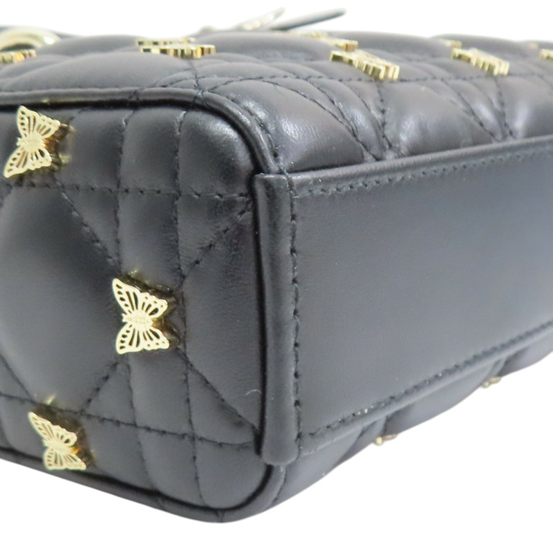 黑色 羊皮 蝴蝶鉚釘 Butterfly Cannage Lady D-Joy 兩用包【Dior 迪奧】-11