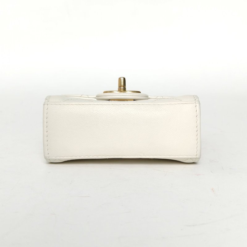 CHANEL CF季節款Flapbag珍珠包小方包白色羊皮29開肩背包-4