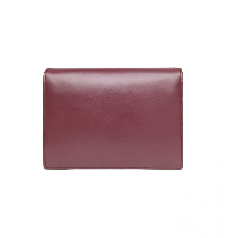 SAINT LAURENT CASSANDRA信封鏈條包22光面酒紅色牛皮金扣肩背包-2