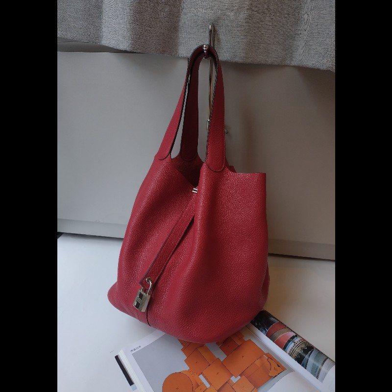 Hermes 銀釦紅皮菜籃子包 picotin 26-0