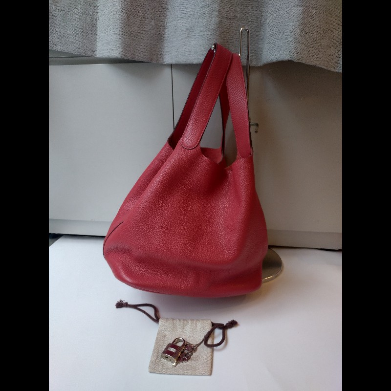 Hermes 銀釦紅皮菜籃子包 picotin 26-3
