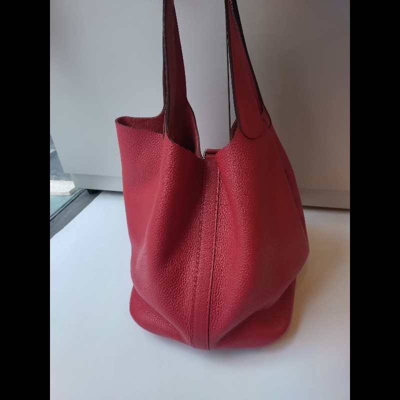 Hermes 銀釦紅皮菜籃子包 picotin 26-5