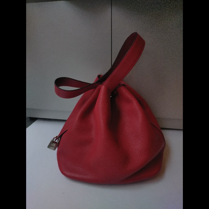 Hermes 銀釦紅皮菜籃子包 picotin 26-6