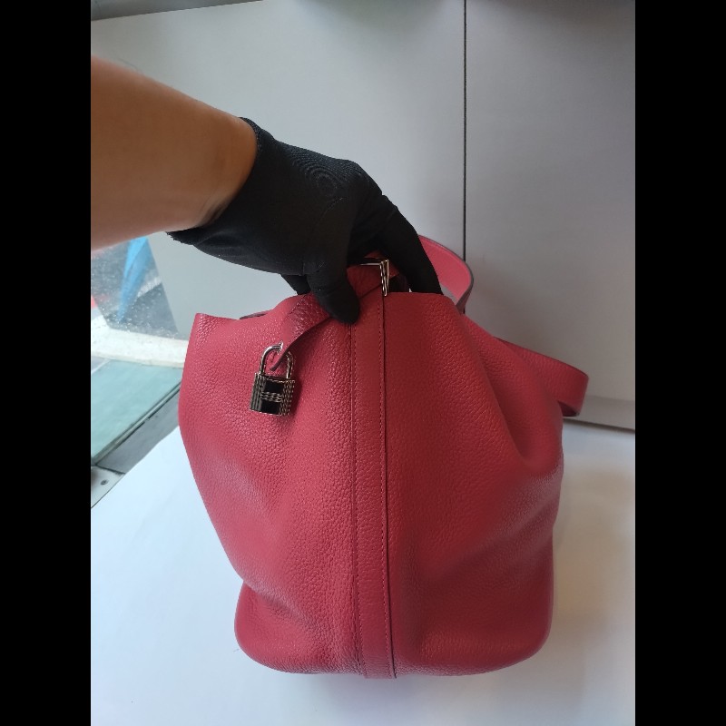 Hermes 銀釦紅皮菜籃子包 picotin 26-7