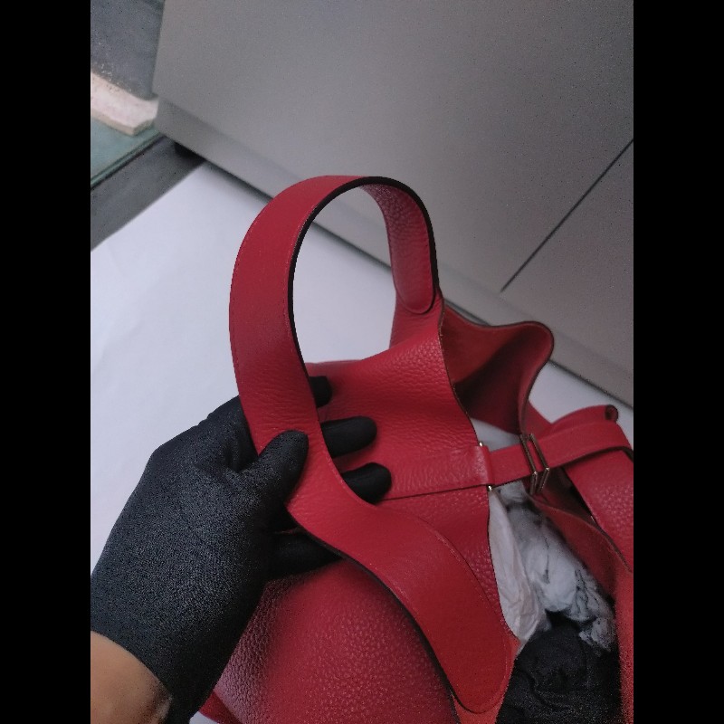 Hermes 銀釦紅皮菜籃子包 picotin 26-27