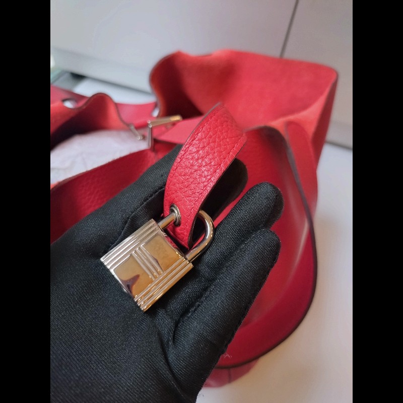 Hermes 銀釦紅皮菜籃子包 picotin 26-28