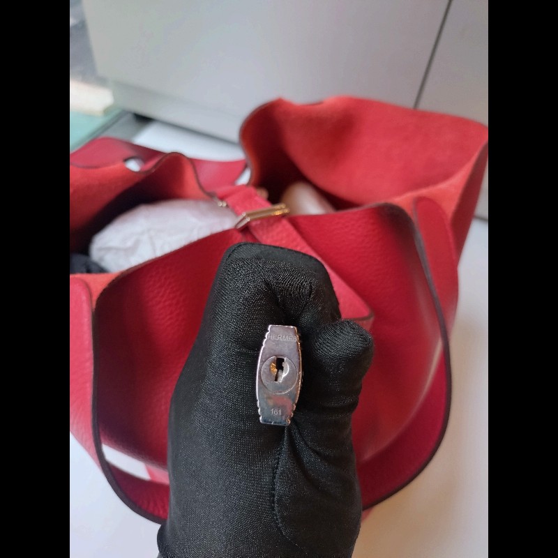 Hermes 銀釦紅皮菜籃子包 picotin 26-30