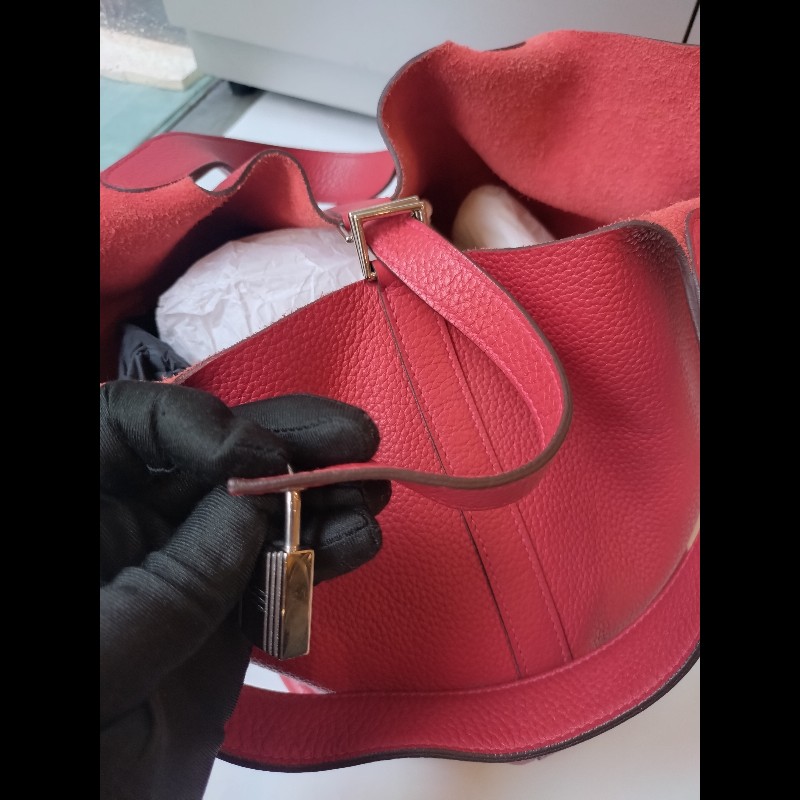 Hermes 銀釦紅皮菜籃子包 picotin 26-31