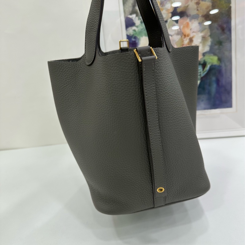 hermes 愛馬仕 菜籃22cmOL積雨雲灰 U刻 有購證閒置-7