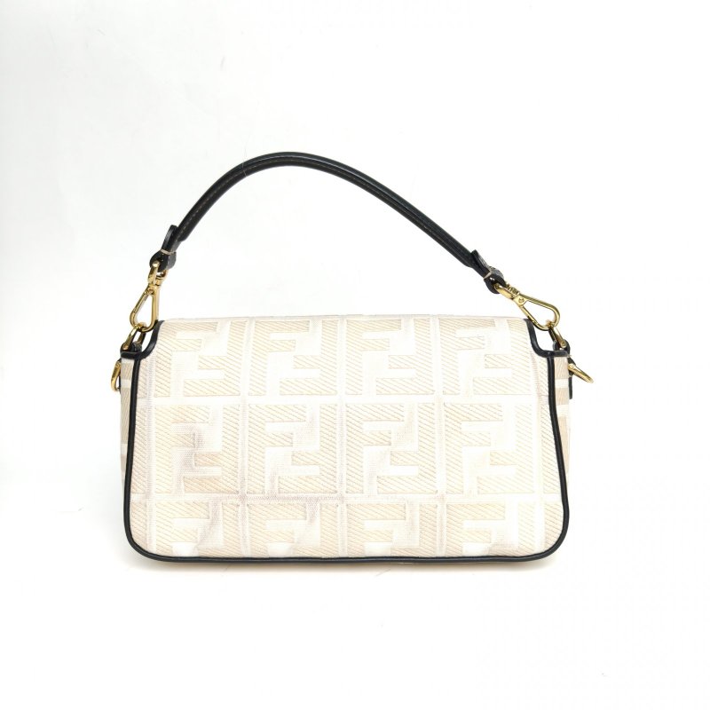 FENDI Baguette法棍包中號金扣米色帆布金扣肩背包-2